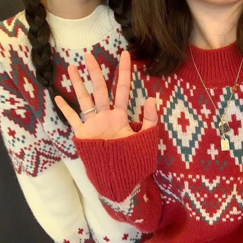 Long sleeve color contrast Christmas style large knitted Christmas Sweater (1)